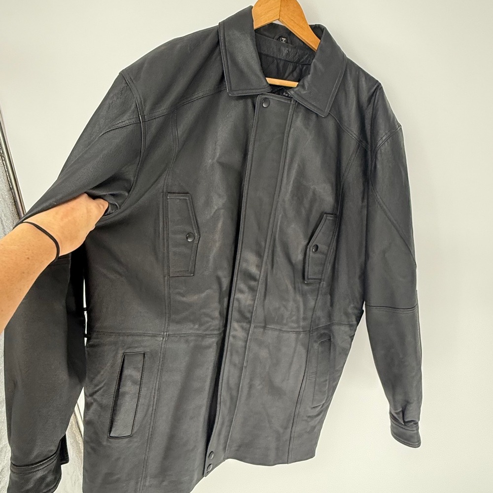 VTG Charles Klein Mens Black Leather Jacket Quilted Lined Field Size Large